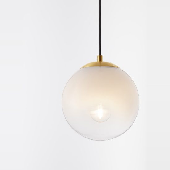 Lampada per comodino camera da letto a sospensione sferica bianco e oro ottone vetro