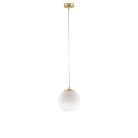 Lampada per comodino camera da letto a sospensione sferica bianco e oro ottone vetro