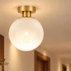 Plafoniera 20cm per corridoio sfera boccia bianco e oro ottone vetro