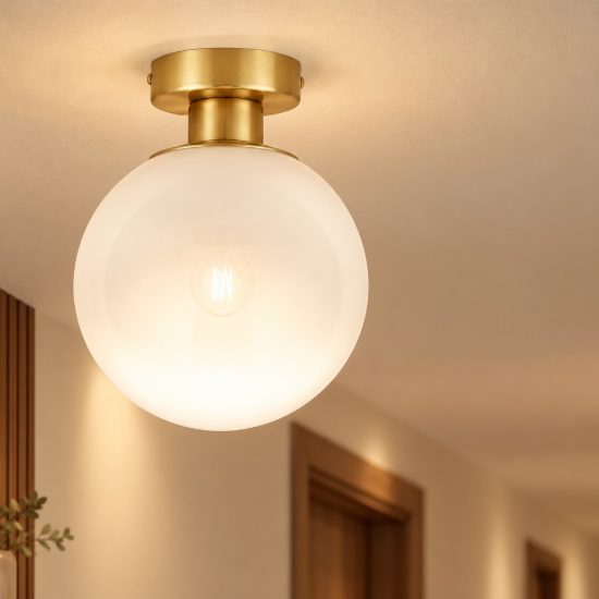 Plafoniera 20cm per corridoio sfera boccia bianco e oro ottone vetro