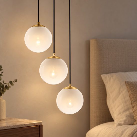 Lampadario 3 luci per camera da letto moderno a sospensione bianco e oro ottone