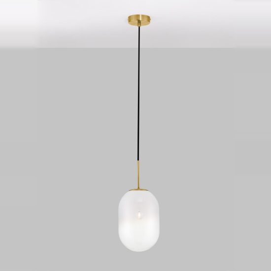 Lampada moderna a sospensione per comodino oliva bianco e oro ottone vetro