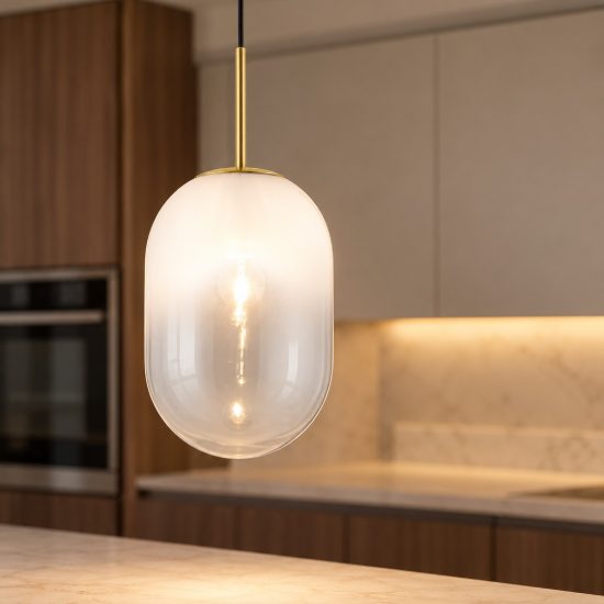 Lampada moderna a sospensione per comodino oliva bianco e oro ottone vetro