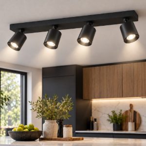 Fabas plafoniera moderna a soffitto modo 4 luci orientabili nera
