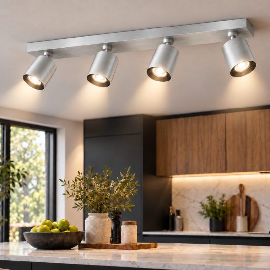Fabas plafoniera moderna modo con quattro luci orientabili alluminio spazzolato