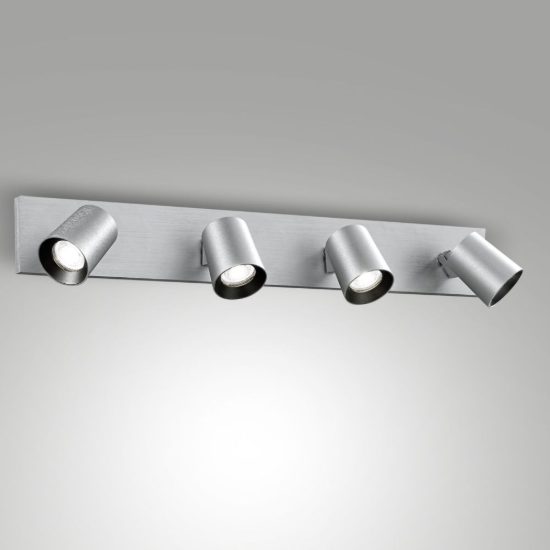 Fabas plafoniera moderna modo con quattro luci orientabili alluminio spazzolato