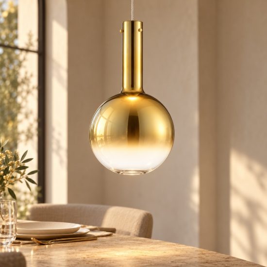 Lampadario a sospensione per cucina oro e bianco led 8w 3000k dimmerabile