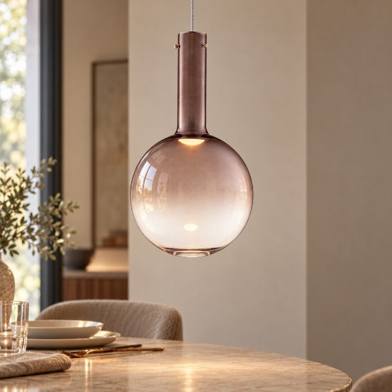 Lampadario led 8w 3000k dimmerabile a sospensione per cucina marrone oro e bianco