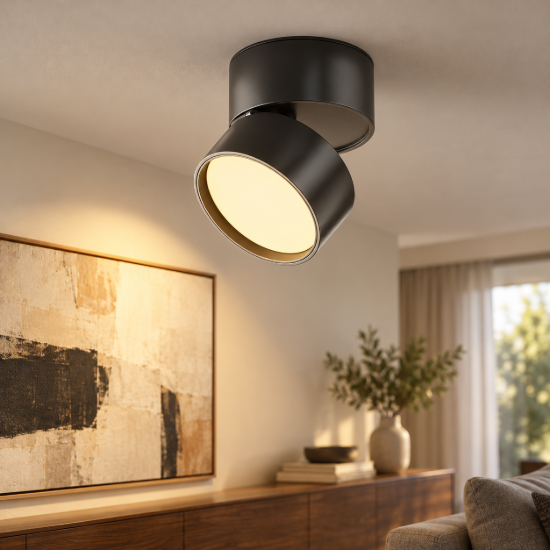 Faretto nero tondo da soffitto led 2700k orientabile maytoni onda