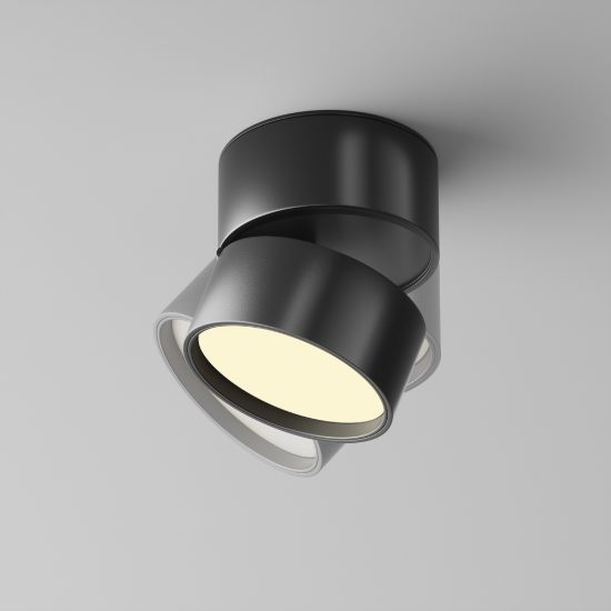 Faretto nero tondo da soffitto led 2700k orientabile maytoni onda