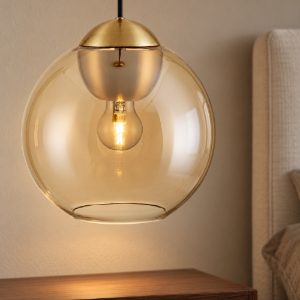 Lampada a sospensione moderna blu scuro e oro ottone vetro