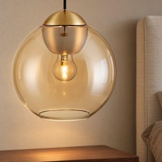 Lampada a sospensione moderna blu scuro e oro ottone vetro