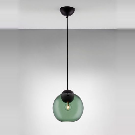 Lampada a sospensione per cucina moderna sferica verde scuro e nero vetro