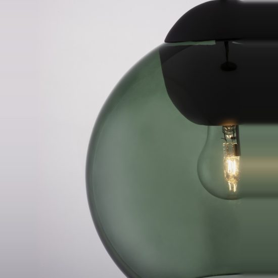 Lampada a sospensione per cucina moderna sferica verde scuro e nero vetro