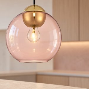 Lampada a sospensione moderna sferica rosa e oro ottone vetro