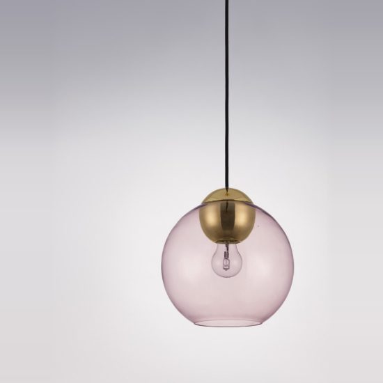 Lampada a sospensione moderna sferica rosa e oro ottone vetro