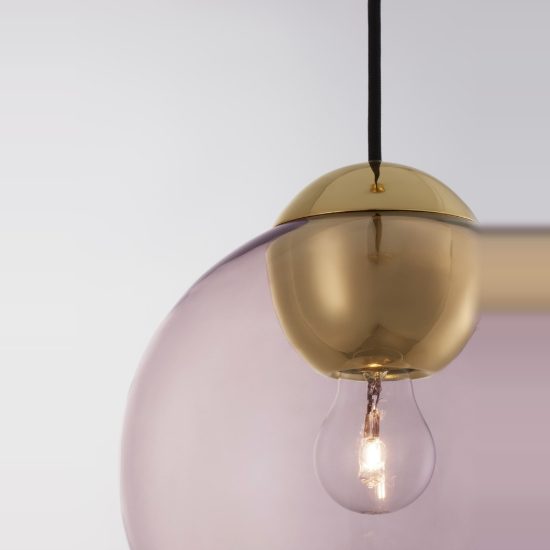 Lampada a sospensione moderna sferica rosa e oro ottone vetro