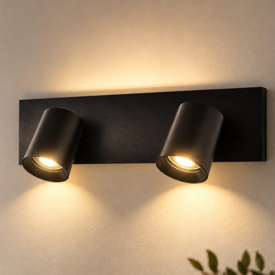 Fabas modo applique da parete nera moderna due luci orientabili