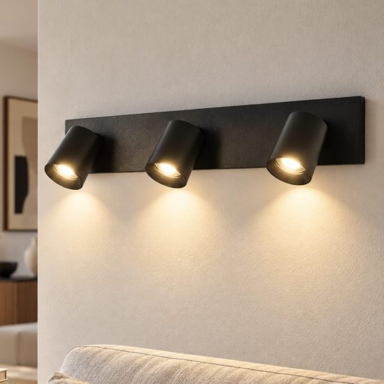 Fabas modo applique da parete moderna tre luci orientabili nera