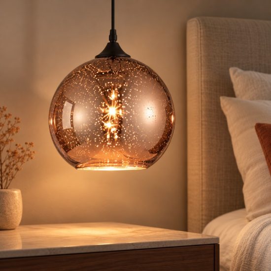 Lampada per cucina moderna a sospensione sferica rame e nero vetro