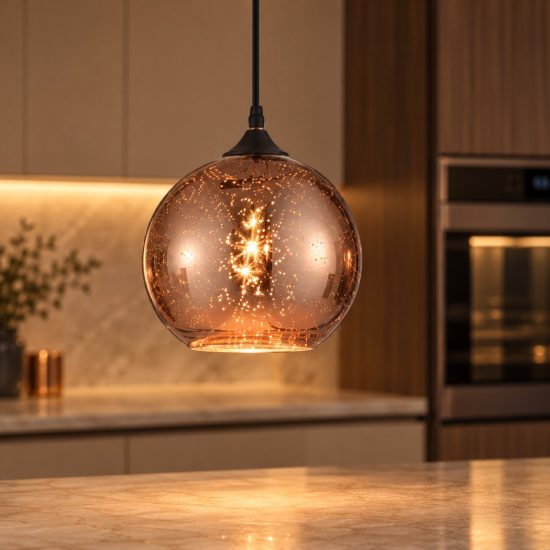 Lampada per cucina moderna a sospensione sferica rame e nero vetro
