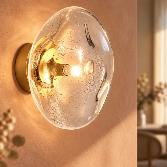 Applique da parete design ottone oro anticato vetro per soggiorno