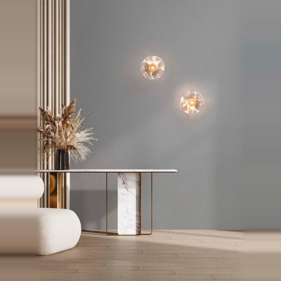 Applique da parete design ottone oro anticato vetro per soggiorno