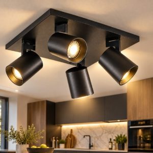Fabas luce plafoniera moderna quattro luci orientabili nera
