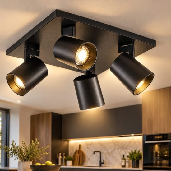 Fabas luce plafoniera moderna quattro luci orientabili nera