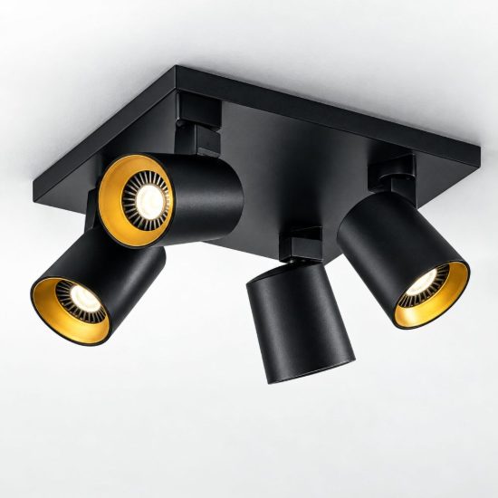 Fabas luce plafoniera moderna quattro luci orientabili nera
