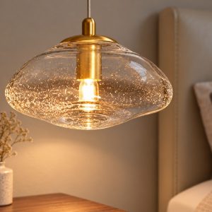 Lampada per comodino camera da letto a sospensione oro ottone vetro