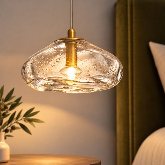 Lampada design moderna a sospensione oro ottone vetro