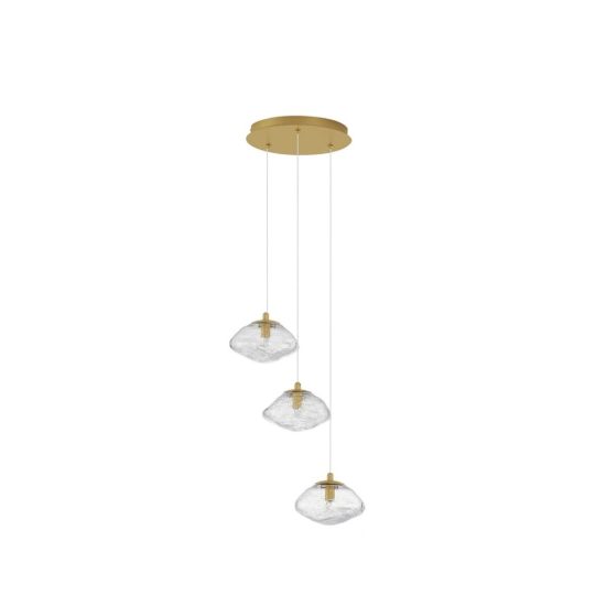 Lampadario 3 luci per cucina moderno a sospensione su rosone tondo oro ottone vetro
