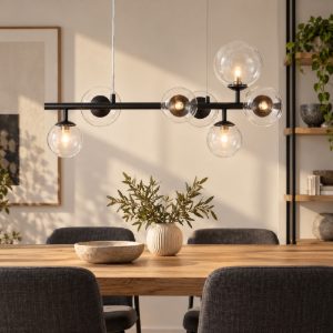 Lampadario 5 luci moderno a sospensione lineare oro ottone vetro per soggiorno