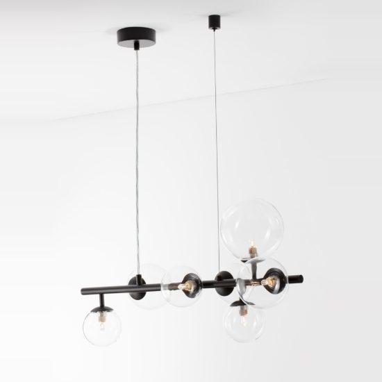 Lampadario 5 luci moderno a sospensione lineare oro ottone vetro per soggiorno