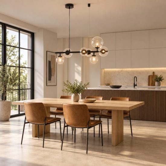 Lampadario 5 luci moderno a sospensione lineare oro ottone vetro per soggiorno