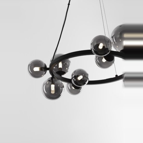 Lampadario 11 luci moderno a sospensione fume e nero vetro per soggiorno