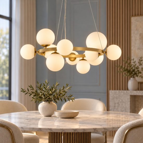 Lampadario a sospensione moderno opale e oro vetro per soggiorno 11 luci