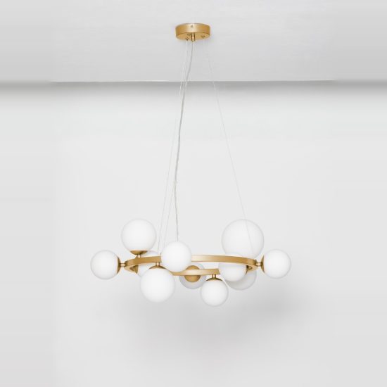 Lampadario a sospensione moderno opale e oro vetro per soggiorno 11 luci