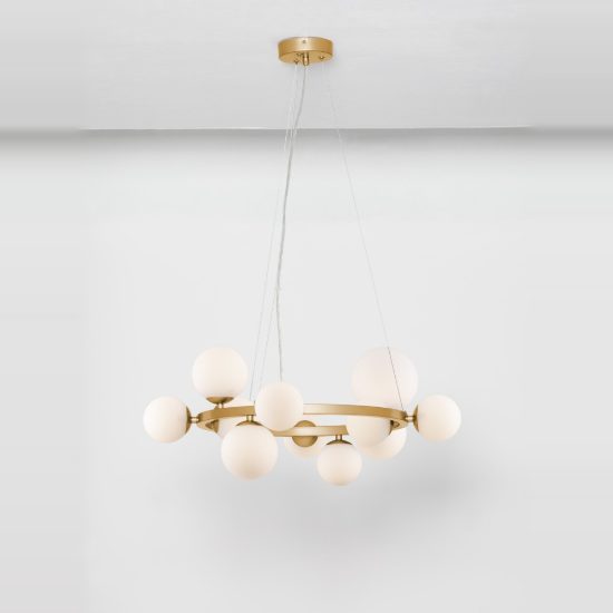 Lampadario a sospensione moderno opale e oro vetro per soggiorno 11 luci