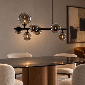 Lampadario 7 luci moderno a sospensione fume e nero vetro per soggiorno