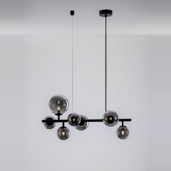 Lampadario 7 luci moderno a sospensione fume e nero vetro per soggiorno