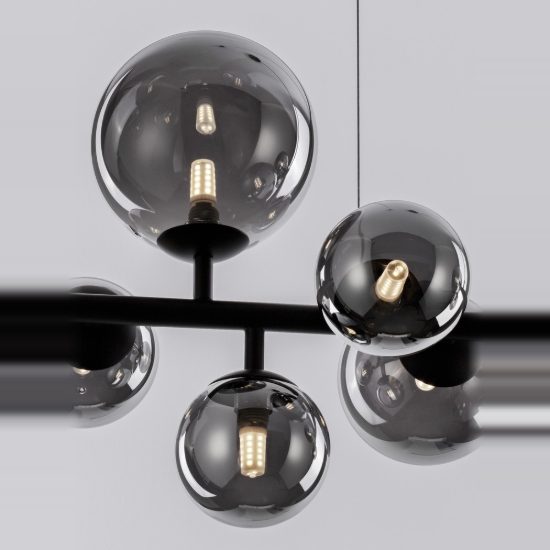 Lampadario 7 luci moderno a sospensione fume e nero vetro per soggiorno