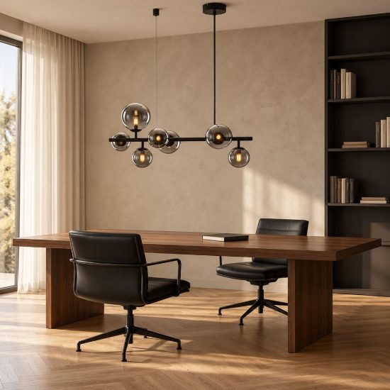 Lampadario 7 luci moderno a sospensione fume e nero vetro per soggiorno