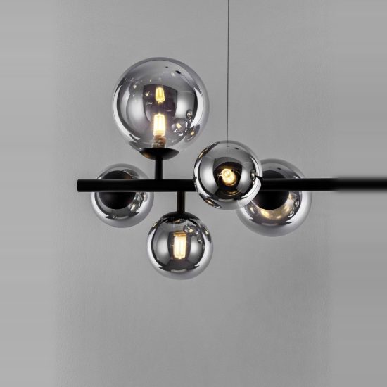 Lampadario 7 luci moderno a sospensione fume e nero vetro per soggiorno