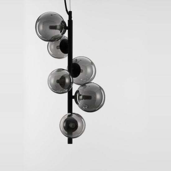 Lampadario 6 luci moderno a sospensione fume e nero vetro per soggiorno