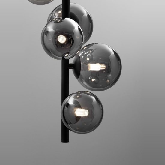 Lampadario 6 luci moderno a sospensione fume e nero vetro per soggiorno