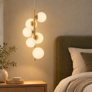 Lampadario a sospensione moderno opale e oro vetro per soggiorno 6 luci