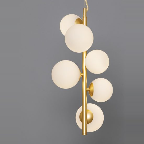 Lampadario a sospensione moderno opale e oro vetro per soggiorno 6 luci