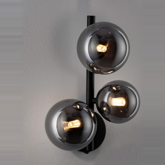 Applique 23cm moderna da parete sferica fume e nero vetro